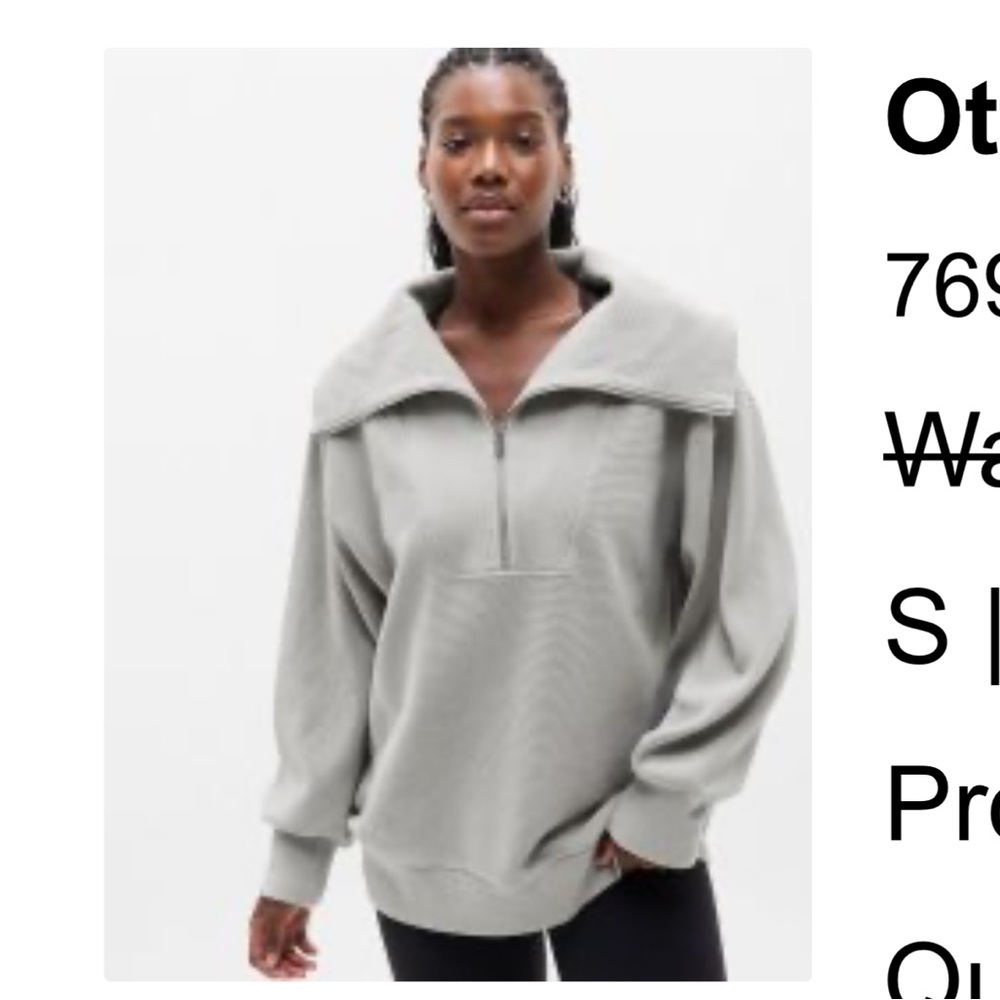 Athleta Ottoman Rib 1/4 Zip Sweatshirt